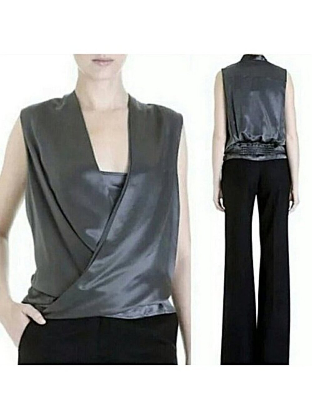2 piece DVF Diane von Furstenberg Grey Sleeveless Blouse Top Tank